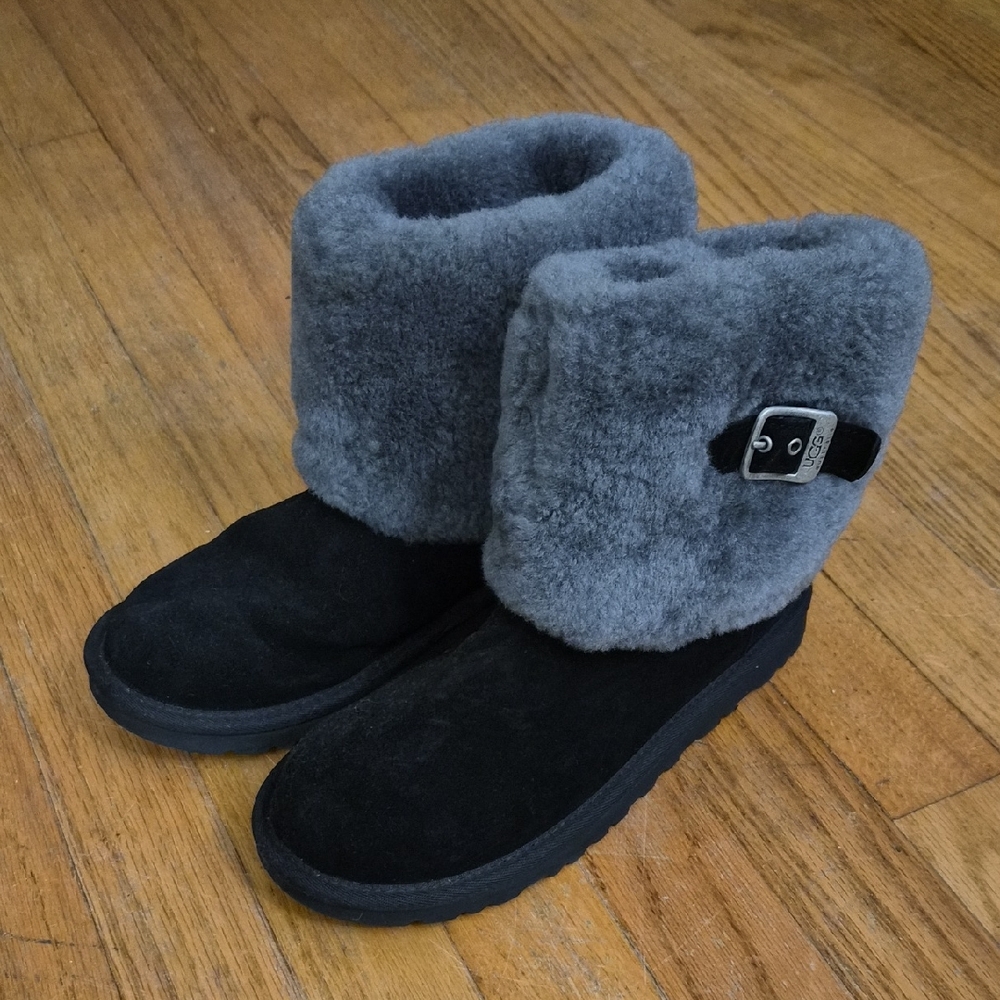 UGG Black and Gray Ankle Boots with Fur